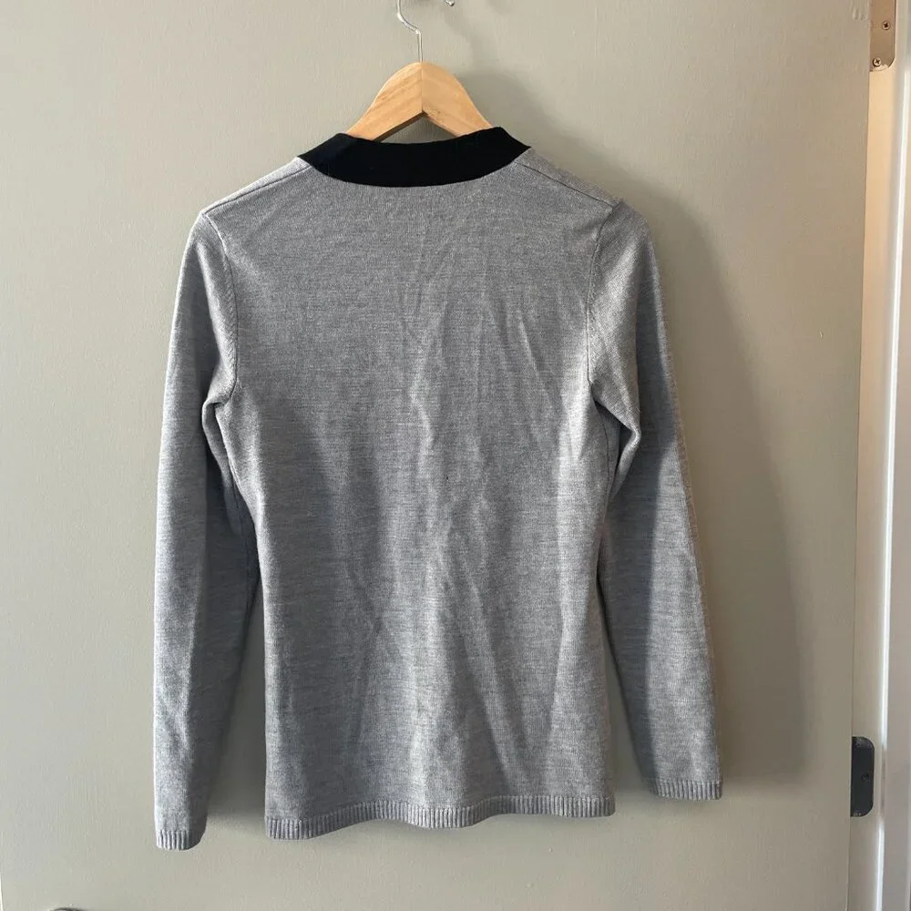 GUC Tory Burch Simone Wool Cardigan Gray Black Tipped Size XS